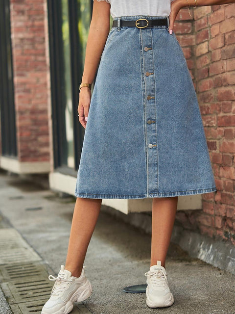 Women's Washed Denim One-breasted Skirt