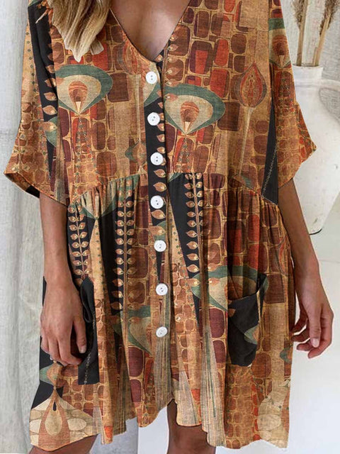 Women's Vintage Art Bohemian Geometric Pattern Dress